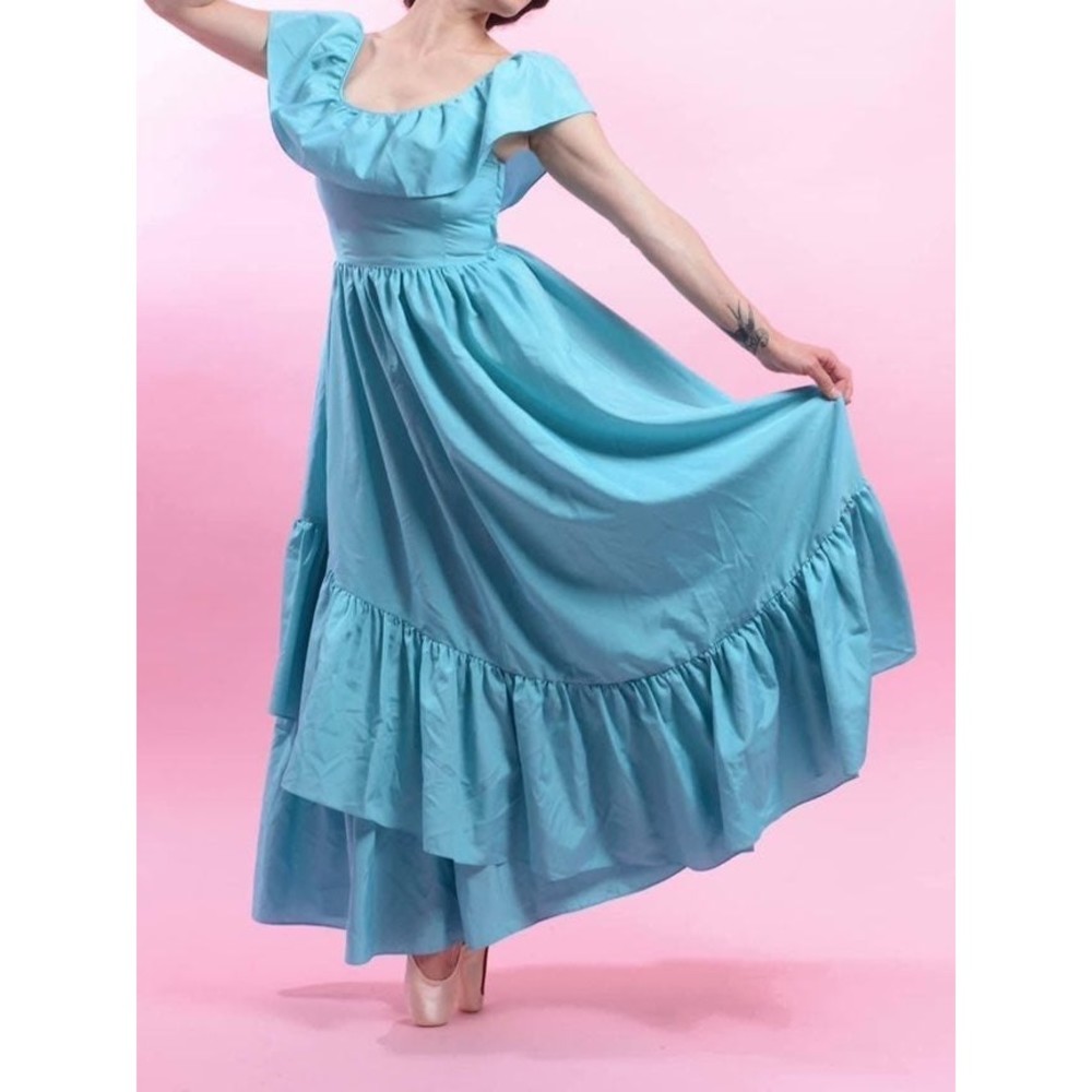 Late 70s/80's Blue Aqua Maxi Dress